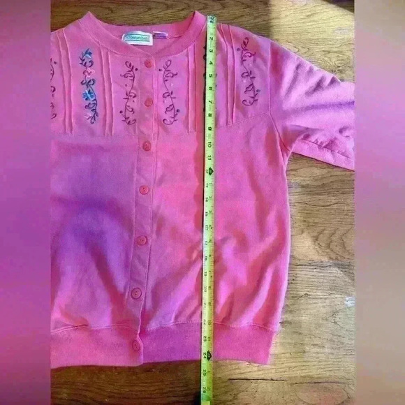 Vintage 90’s Shenanigans button up sweatshirt pink with floral embroidery sz. S - Picture 12 of 13